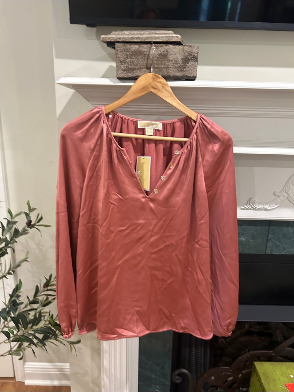 Michael Kors Dusty Rose V-Neck Long Sleeve Blouse